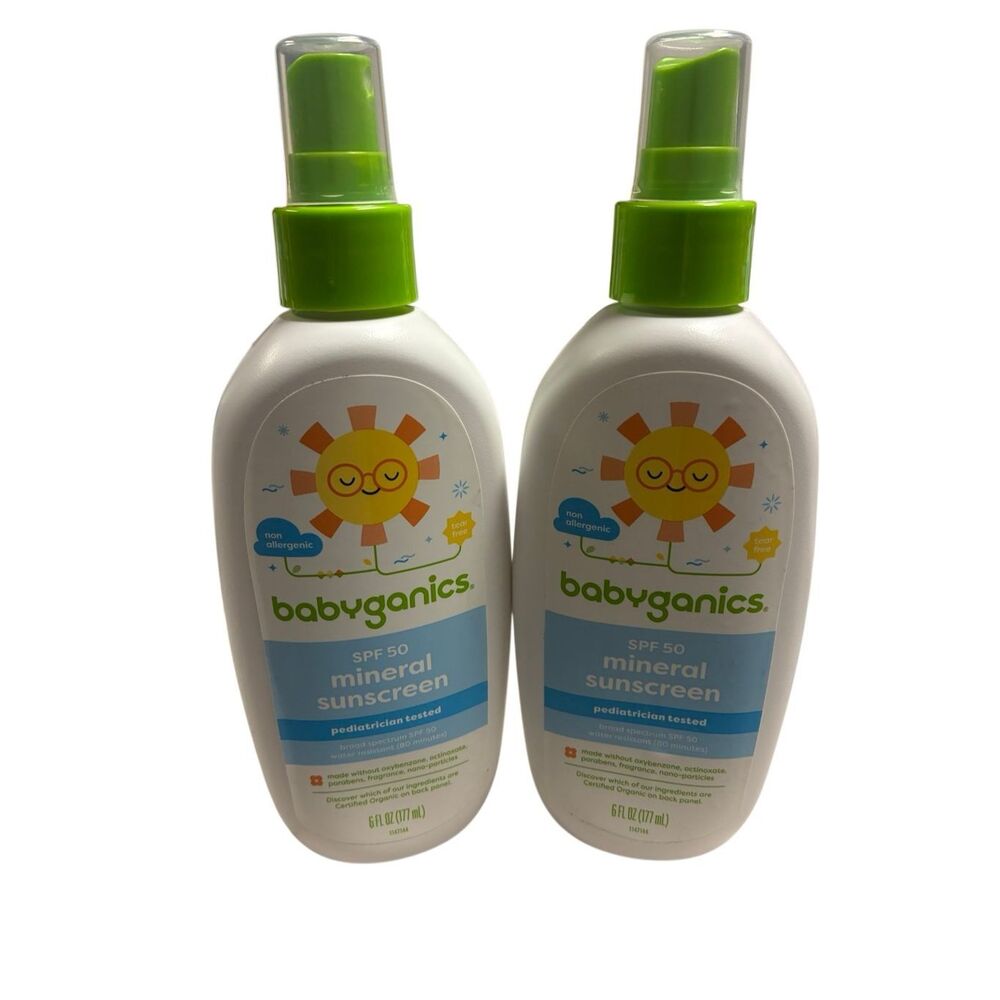 Babyganics SPF 50 Mineral Sunscreen 6 oz Pediatrician Tested (2 Pack) Exp: 05/26